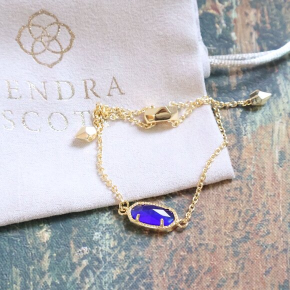 New💫 Kendra Scott Elaina Cobalt Cat's Eye Adjustable Chain Bracelet Gold - Picture 1 of 2